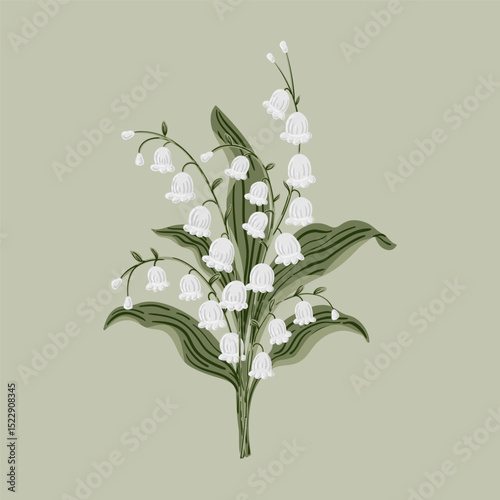 Lily Of the Valley Hand painted botanical Illustration. May Birth Month Flower poster card sticker