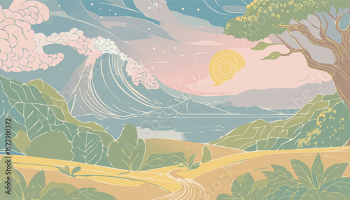 Boho Abstract Nature Vector – Minimalist Botanical Art in Earthy Tones and Organic Shapes