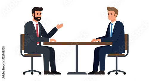 Two businessmen in office meeting illustration with professional attire vector illustration