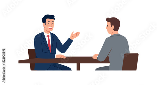 Business meeting with two young caucasian males in office setting vector illustration