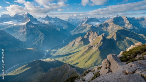 Amazing view of mountain range on good weather, ideal place for active life, hiking, trekking, and climbing. photo