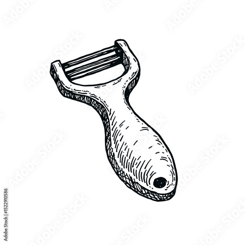 Hand-drawn vegetable peeler, kitchen utensil illustration, vintage style, copy space