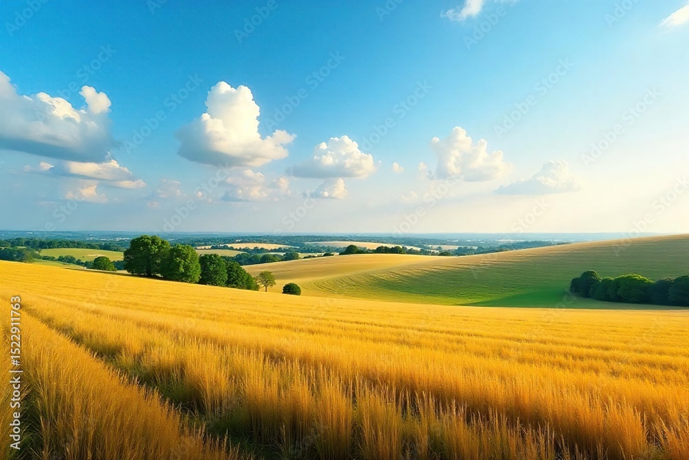 Obraz premium Vast, flat farmland stretches to the horizon under a big sky Rolling fields meet the distant trees creating a tranquil landscape Perfect for idyllic, peaceful imagery , cultivated, space