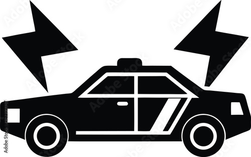  Police Car Silhouette with Electric Lightning Bolts