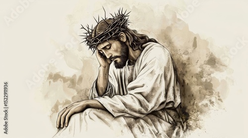 A serene moment showcasing Jesus Christ's devotion and suffering.