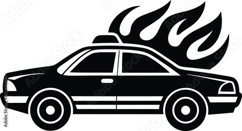 Speeding Police Car Silhouette with Flame Design