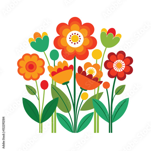 Colorful stylized floral arrangement on white background