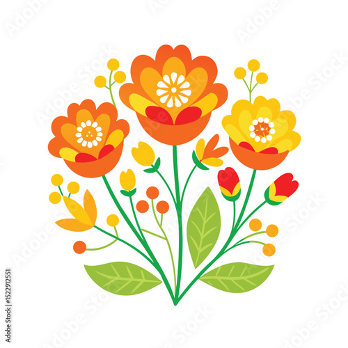 Vibrant floral design illustration with bold colors and detailed petals
