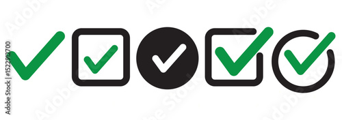 Green check mark icon. Check mark vector icon. Checkmark Illustration. Vector symbols set ,green checkmark isolated on white background. Correct vote choise isolated symbol.
