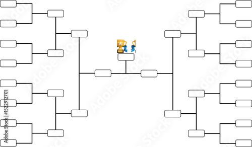 Black Tournament Bracket for 16 Teams with Winner's Trophy