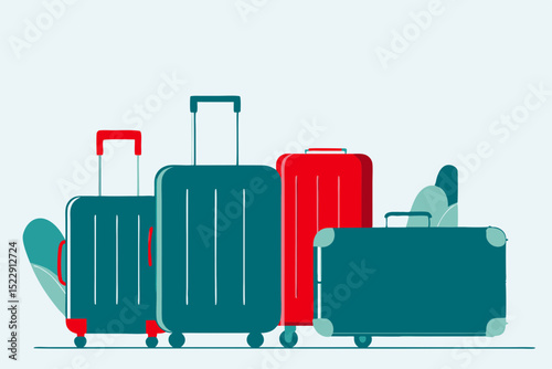 Colorful travel suitcases arranged in a row for vacation concept  