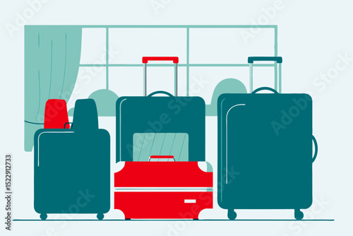 Colorful travel suitcases arranged in a row for vacation concept  