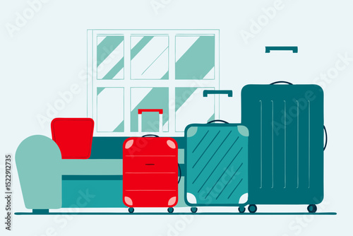 Colorful travel suitcases arranged in a row for vacation concept  