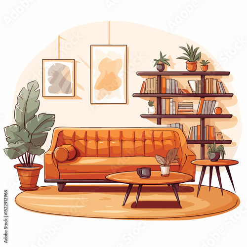 Professional Cartoon Vector Illustration of Modern Furniture Room for Interior Design Projects