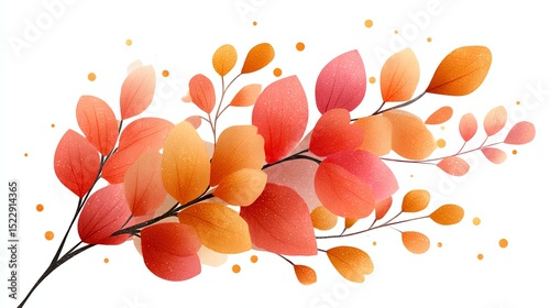 Vibrant autumn leaves in warm hues on a delicate branch.