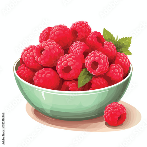 Delicious Raspberries in a Bowl Illustration - High-Quality Vector Graphic for Culinary Design Projects