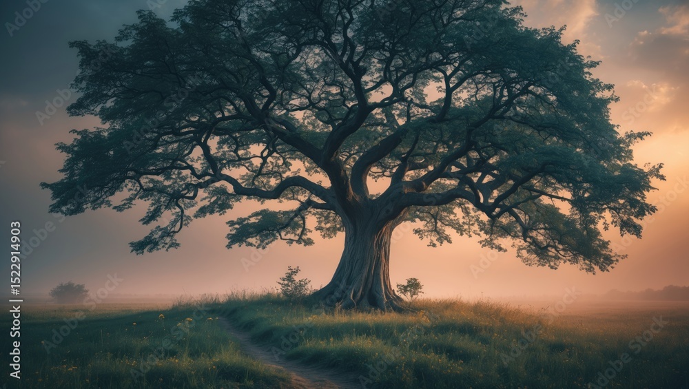 A Beautiful Tree seen at sunset in nature landscape with a large, majestic tree and a winding path. This image highlights natural beauty and tranquility. A Beautiful Tree seen at sunset in nature landscape with a large, majestic tree and a winding path. This image highlights natural beauty and tranquility.