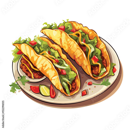 Mexican Food Vector Illustration Featuring Tacos and Other Delicious Traditional Dishes