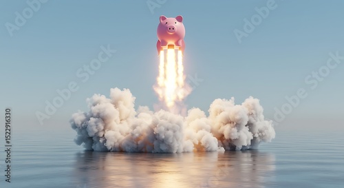Piggy Bank Rocket Launch Financial Growth and Investment Success