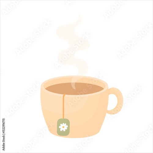 Hot mug of chamomile tea. Herbal tea. Element of autumn