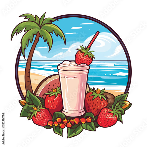 Fresh Tropical Fruit and Smoothie Drink with Strawberry for Vibrant Food and Beverage Concepts