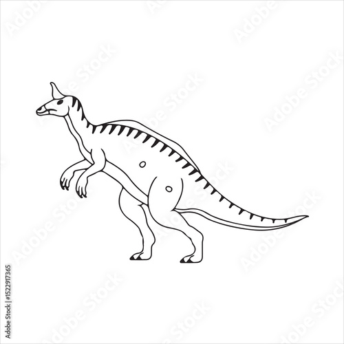 Black and White Tsintaosaurus Dinosaur Cartoon