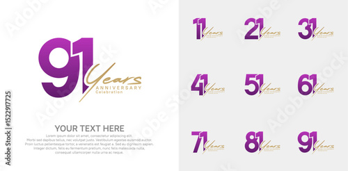 Anniversary logo set vector design, purple and gold color for celebration event