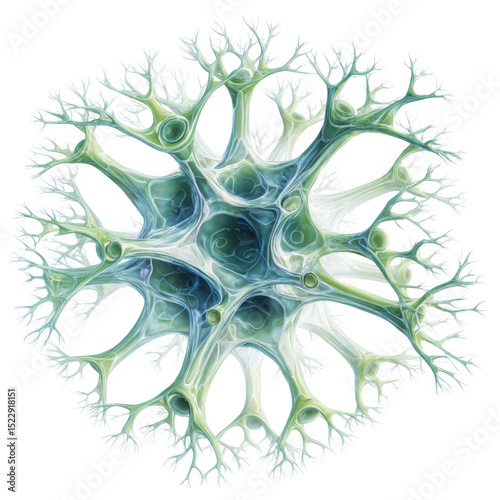Abstract organic structure with branching pattern in blue and white tones isolated on transparent background