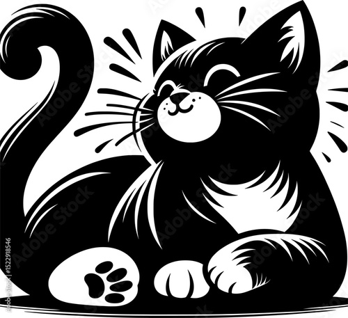 Minimalist black and white vector illustration of a cat with clean lines and simple silhouette design.