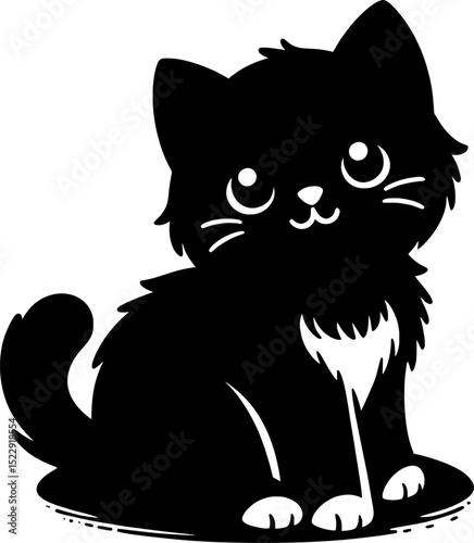 Minimalist black and white vector illustration of a cat with clean lines and simple silhouette design.