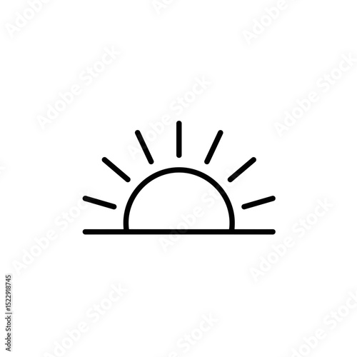 Minimalist sun icon with rays in black on white background  