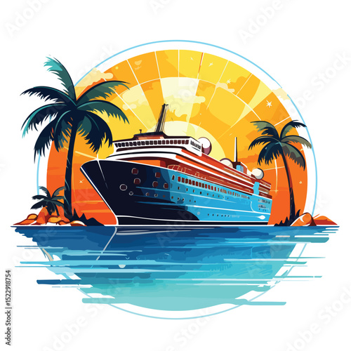 Luxury Cruise Ship and Cocktail Glass Icon Vector for Travel Ads and Websites