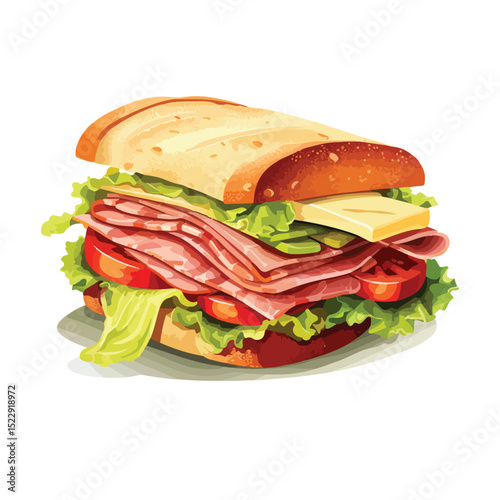 High-Quality Vector Illustration of a Delicious Sandwich Food Isolated on White Background