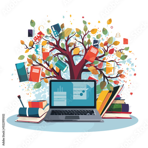 Professional E-Learning and Online Education Vector Illustration in Isometric Style