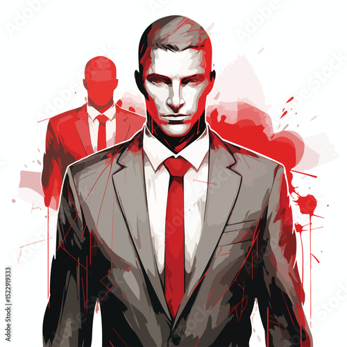 Professional Executive Businessman Cartoon with Red Lines - Vector Illustration for Business Presentations and Reports
