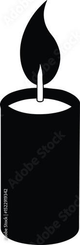 Minimal Candle Flame Icon – Black and White Vector for Ceremony