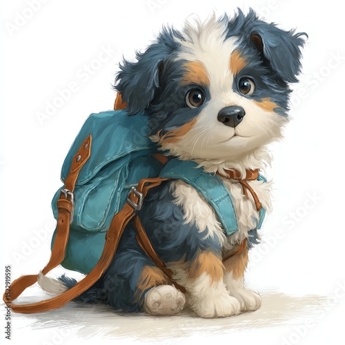 Adorable dog with a backpack, ready for adventure.