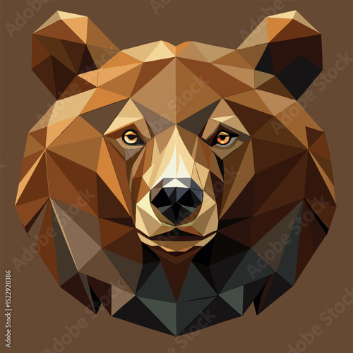 Geometric Brown Bear Portrait Low Poly Art Illustration with Striking Amber Eyes Gaze