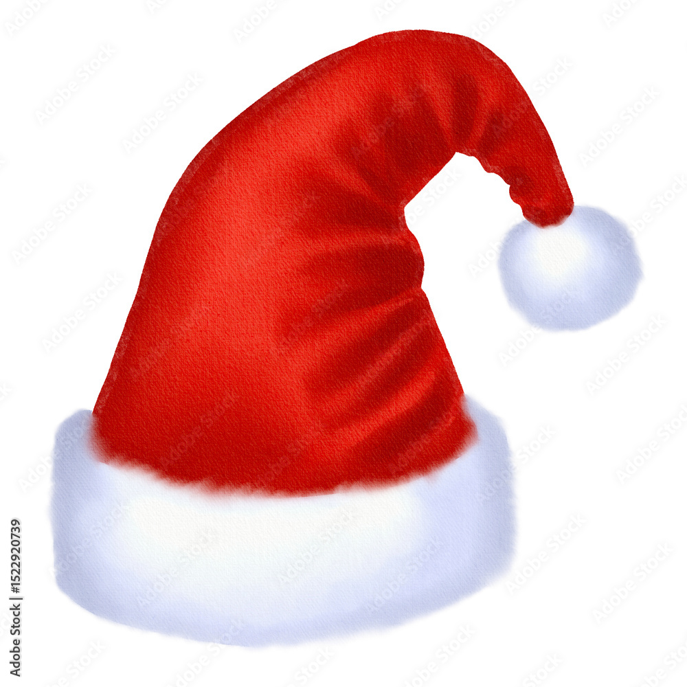 Watercolor illustration of a classic red Santa hat with white fur trim and a fluffy pompom. Cozy and festive holiday symbol, painted in a soft and cheerful style. Watercolor illustration of a classic red Santa hat with white fur trim and a fluffy pompom. Cozy and festive holiday symbol, painted in a soft and cheerful style.