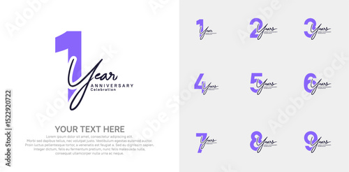 Anniversary logo set vector design, purple color for celebration event