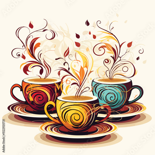 Elegant Vector Illustration of Hot Coffee and Tea Cups for Professional Use