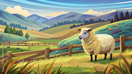Close-up of woolly sheep grazing beside a weathered fence. Gentle hills rise in the background. Peace, rhythm, animals, quiet, rural beauty, and grazing stillness shine here.

Keywords: sheep, grass, 