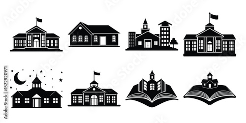 School building silhouette vector set