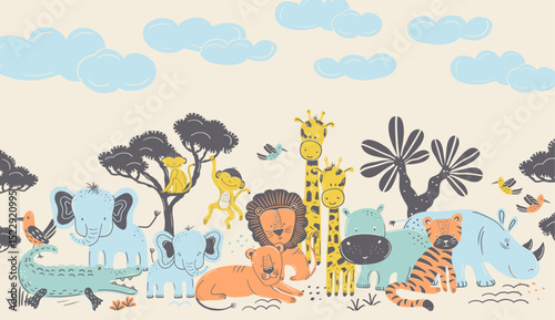 Safari Animals Horizontal Vector Banner