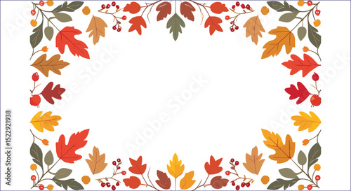 Wallpaper Mural Autumn Foliage Frame With Berries And White Background Torontodigital.ca