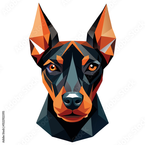 Geometric Doberman Pinscher Art Abstract Poly Dog Portrait with Angular Design and Sharp Features