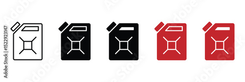 Fuel canister jerrycan container storage petrol gasoline diesel flat minimal outline silhouette red black icon vector illustration set.