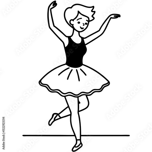 Ballet dancer illustration, graceful mood, featuring a girl performing in a tutu in a line art style