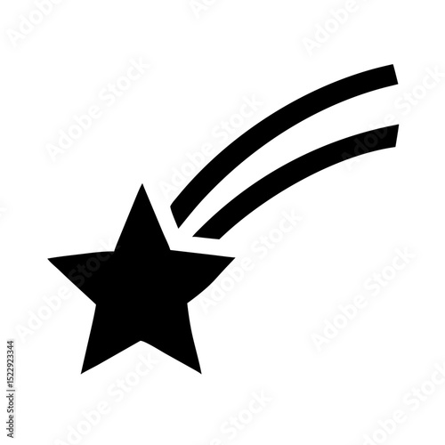 Minimalist black icon of meteor shooting across night sky representing fast space object and magical starlight symbolism