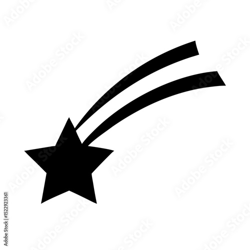 Black vector shooting star icon with long trailing tail symbolizing cosmic wishes meteor activity and night sky celestial movement